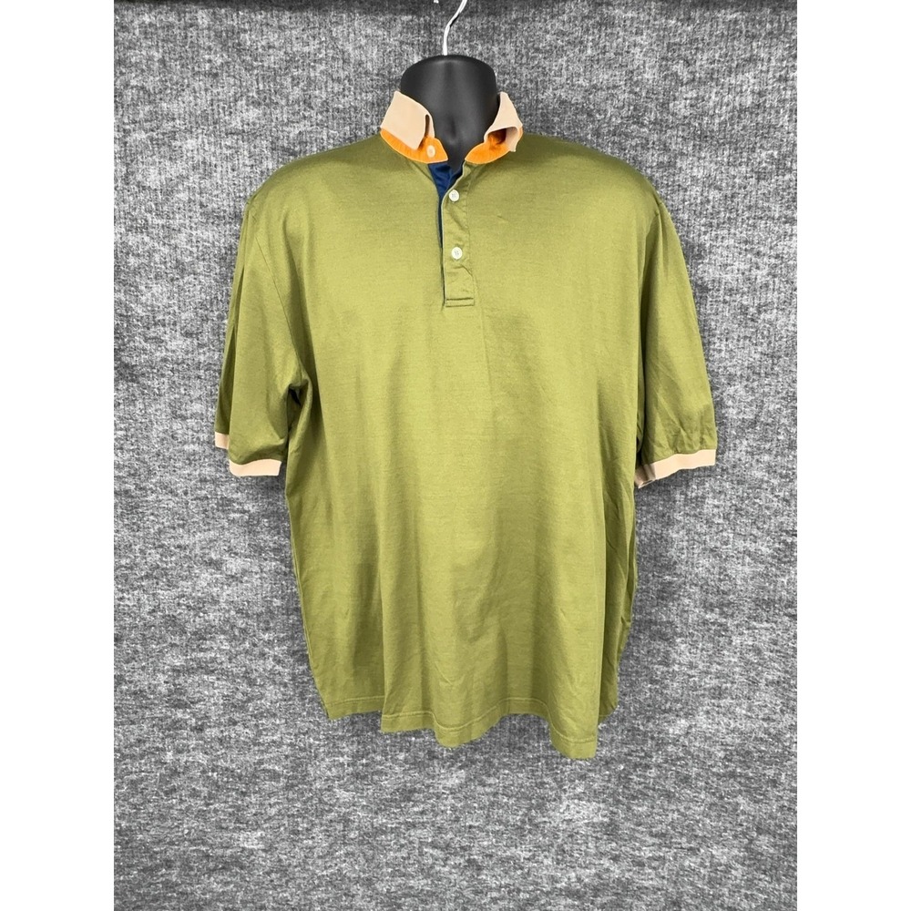 Bullock & Jones Polo Shirt Mens XL Green 100% Cotton Contrast Collar Knit Italy